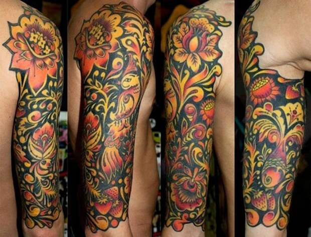 Хохлома в виде татуировки — бесценно! красота, рисунок, тату, татуировка, тело