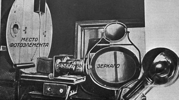 Передающий аппарат Московской студии телевидения 1936 года. Изображение попадает сначала на зеркало, а затем на объектив. СССР, история, наука, телевидение, факты