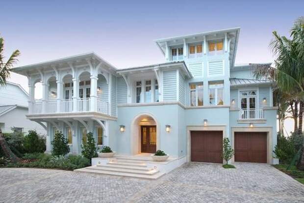 Светло-голубой цвет фасада дома на фото Фасад частного дома в голубом цвете