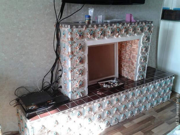 Цветочный фальш-камин из самодельных гипсовых плиток (20) (635x476, 228Kb)