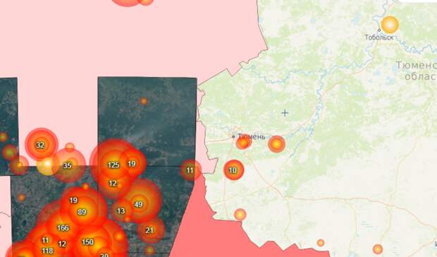 Карта очагов пожара в тюмени