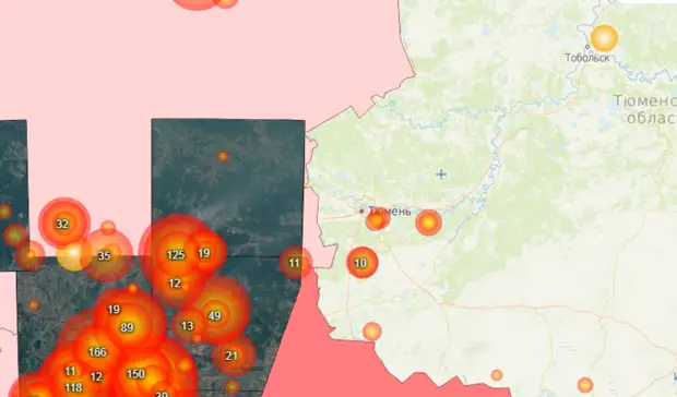Карта очагов пожара в тюмени