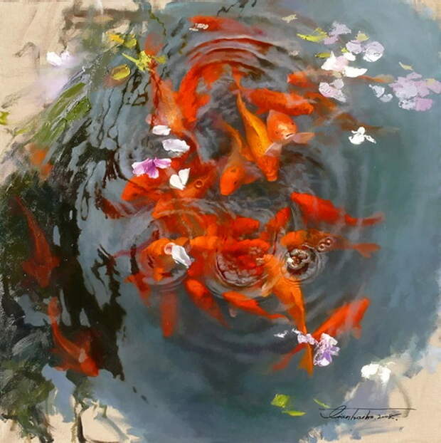 Гармония, красота и умиротворение — прекрасные красные императорские рыбыхудожника Tian Haibo