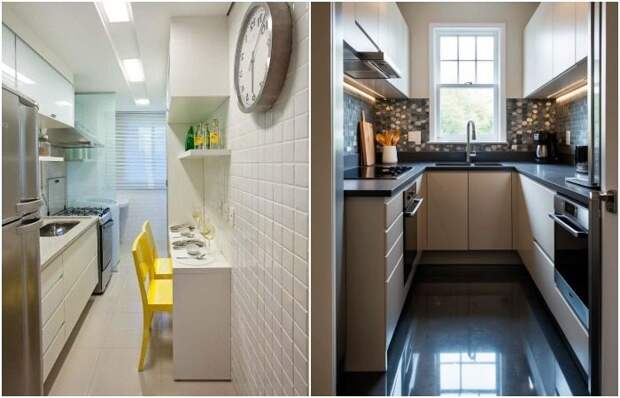 Как оформить узкую кухню