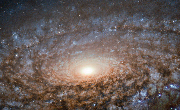 NGC 3521 Эта флокулянтая спиральная галактика выглядит на снимке пушистой из-за своих звезд, которые светят сквозь пыльные облака. Хотя снимок кажется невероятно отчетливым, на самом деле галактика находится на расстоянии в 40 миллионов световых лет от Земли.