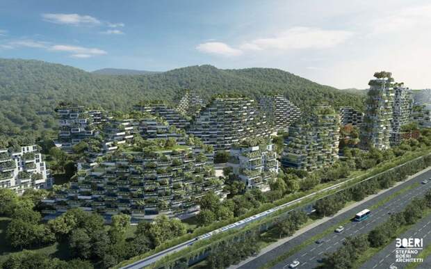 Китайцы строят первый в истории современный «лесной город», который будет состоять из 40 тыс. деревьев в мире, воздух, деревья, китай, лес, природа, стройка, экология