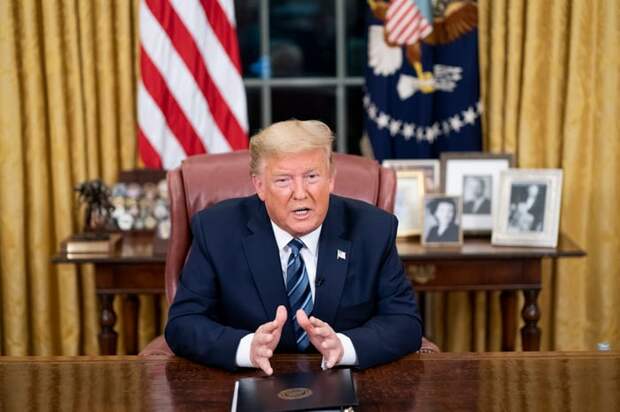 President Donald Trump speaking from the Oval Office.