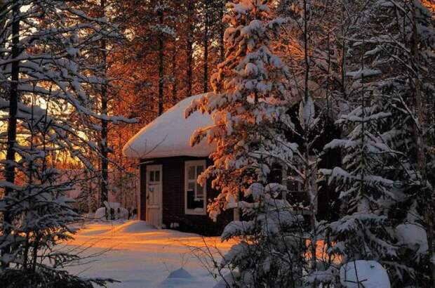 домик в лесу, снежные пейзажи
