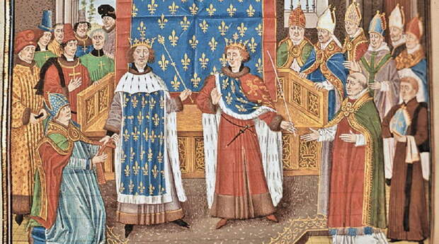 Английский король Ричард Львиное Сердце и французский король Филипп II Август подписали очередной мирный договор