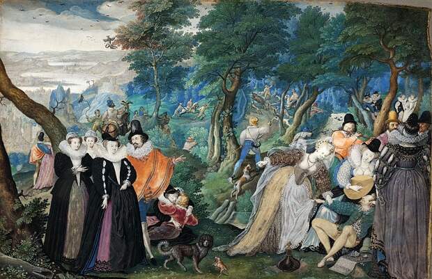 Копенгаген (СМК) Датская национальная галерея - Isaac Oliver I (1566-1617) - A Party in open Air. An Allegory, C. 1590-1