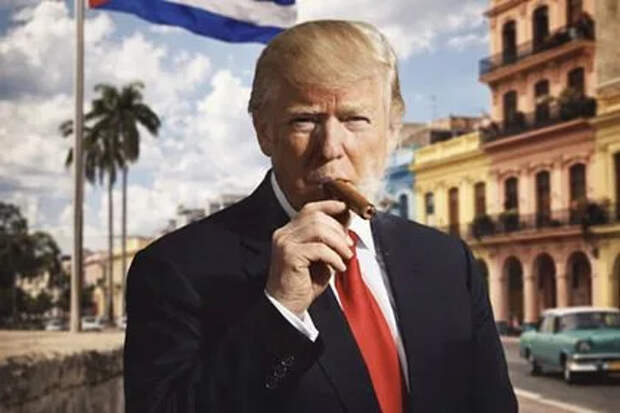 Трамп «закурил» сигару на фоне развивающегося флага Кубы