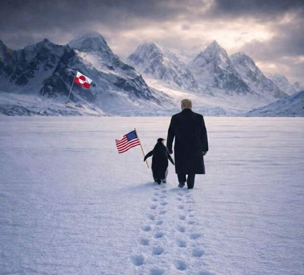 Белый дом опубликовал изображение Трампа с пингвином и флагом США в Гренландии