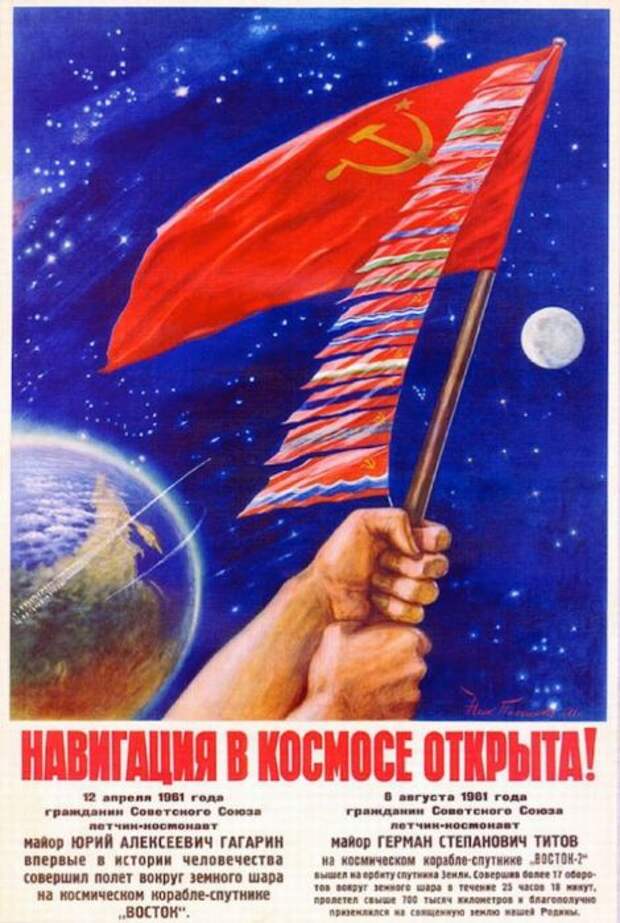 Агитационный плакат с изображением всех флагов Советских Социалистических республик.