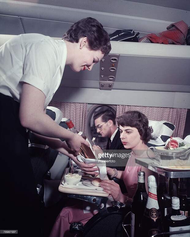 1956 A stewardess on board a BOAC, Britannia.jpg 1956 A stewardess on board a BOAC, Britannia.jpg