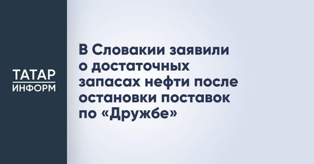 В Словакии заявили о достаточных запасах нефти после остановки поставок по «Дружбе»