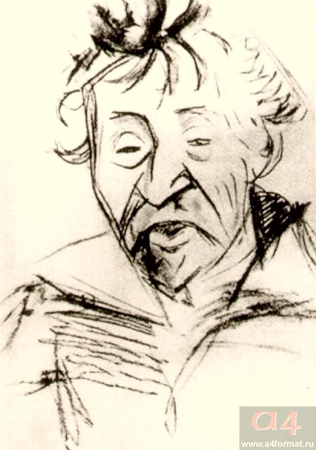 Шарж на И. Репина. Рисунок В. Маяковского. 1915