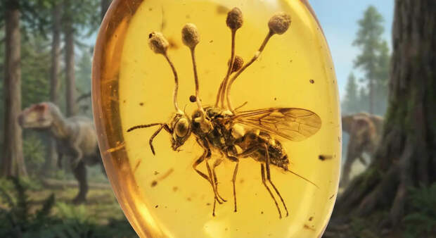 "Зомби" мелового периода: в янтаре нашли насекомое с проросшим из головы грибом
