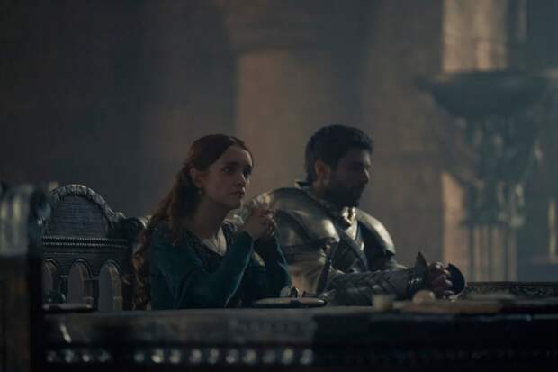 Olivia Cooke as Alicent Hightower and Fabien Frankel as Ser Criston Cole.