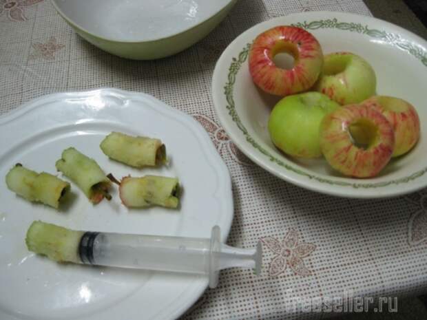 Устройства для чистки яблок и крыжовника из медицинских шприцов