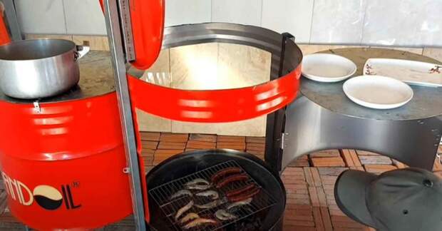 Дешевая печка на дачу — для приготовления еды. Можно сделать из металлической бочки