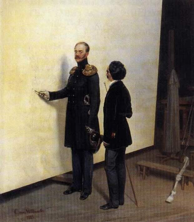 Богдан Павлович Виллевальде. Николай I в мастерской художника. 1883