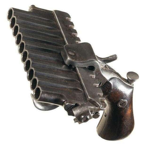 10-зарядный французский пистолет середины XIX века история, ретро, фото, это интересно
