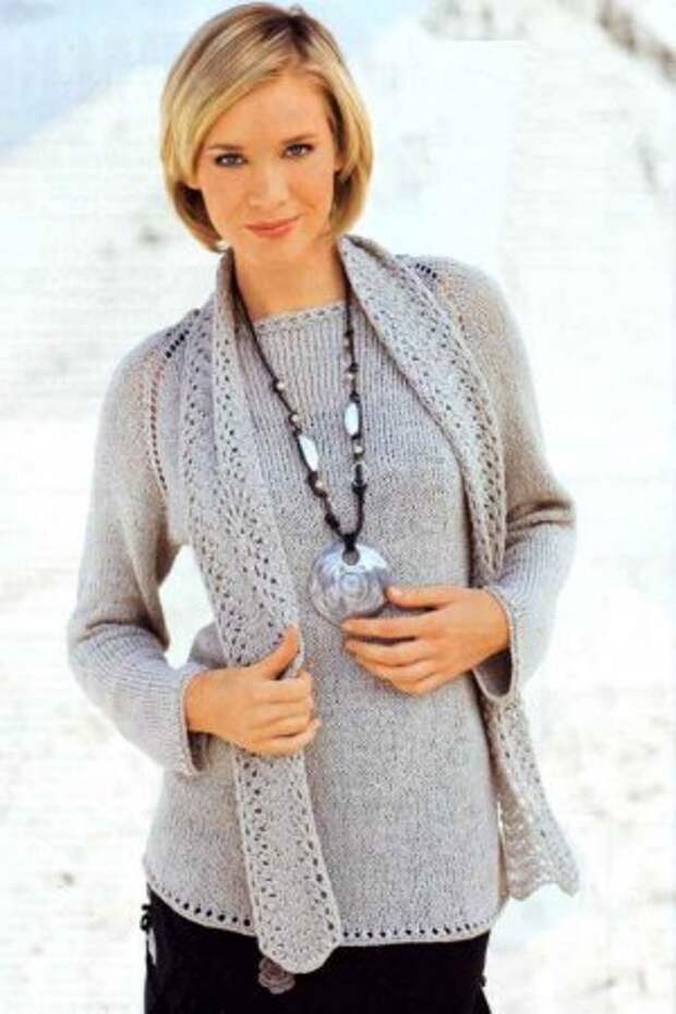 Пуловер с рукавами реглан и шарф