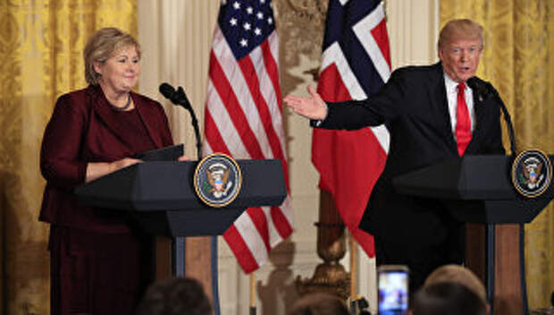 Президент США Дональд Трамп на пресс-конференции с премьером Норвегии Эрной Сульберг в Вашингтоне. 10 января 2018