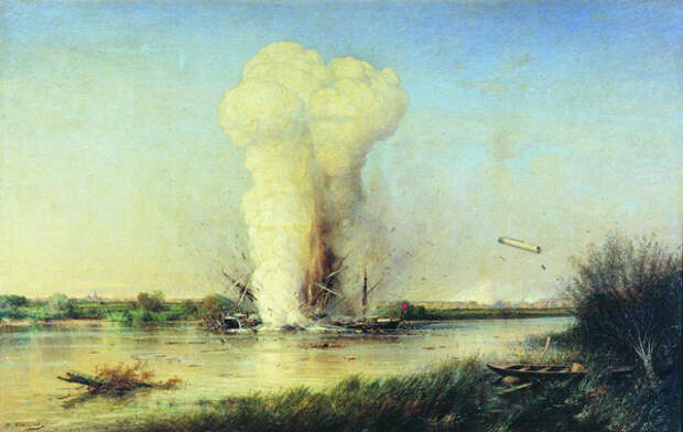 Взрыв турецкого броненосца Люфти-Джелиль на Дунае 29 апреля 1877 года. 1877