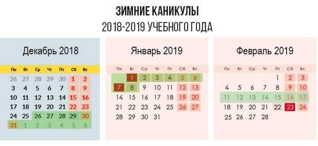 Школьные каникулы зимой 2019 года