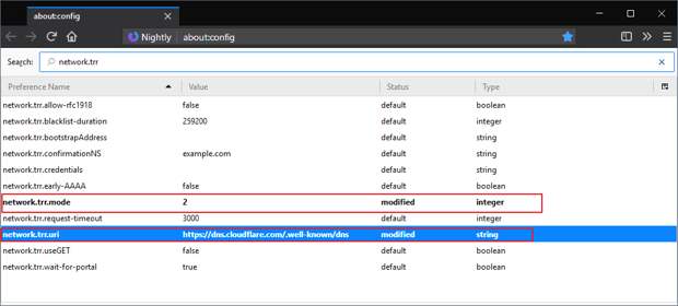 firefox network trr dns over https