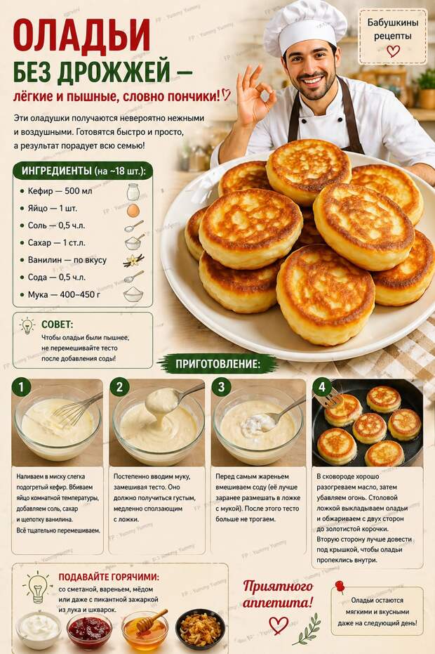 Кулинария>Олaдьи бeз дpoжжeй !