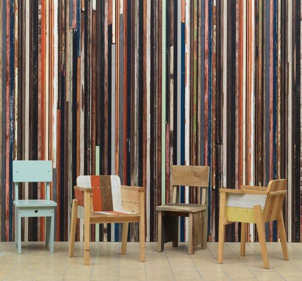 Необычная полоска, имитирующая крашеные деревянные планки. NLXL, дизайнер Piet Hein Eek