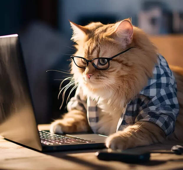 кот за ноутбуком