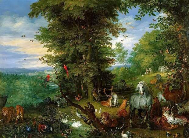 Адам и Ева в Эдемском саду. 1615. 48х65. Королевское собрание, Лондон, Автор: Brueghel, Jan The Elder (1568-1625) (Ян Старший (1568-1625) Брейгель)Brueghel, Jan The Elder (1568-1625) (Живопись на Gallerix.ru)
