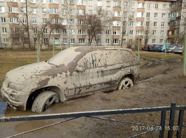 В Петергофе водитель BMW заехал на газон и застрял bmw, автохам, быдло, газон