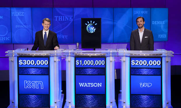 Суперкомпьютер «Уотсон» после победы в телеигре Jeopardy!, 14 января 2011 года. Фото: Jeopardy Productions, Inc. / AP