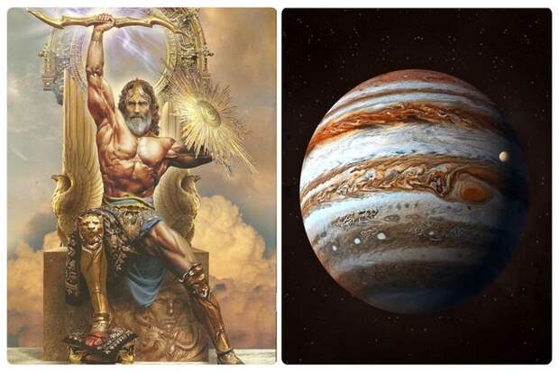 С Юпитером все тоже довольно прост – он самый большой. В пантеоне Юпитер - царь богов. Возможно, вы знаете его как бога неба или бога грома.