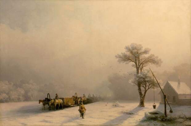 Зимний обоз в пути. И. Айвазовский, 1857 год. | Фото: history-of-art.livejournal.com. Зимний обоз в пути. И. Айвазовский, 1857 год. | Фото: history-of-art.livejournal.com.