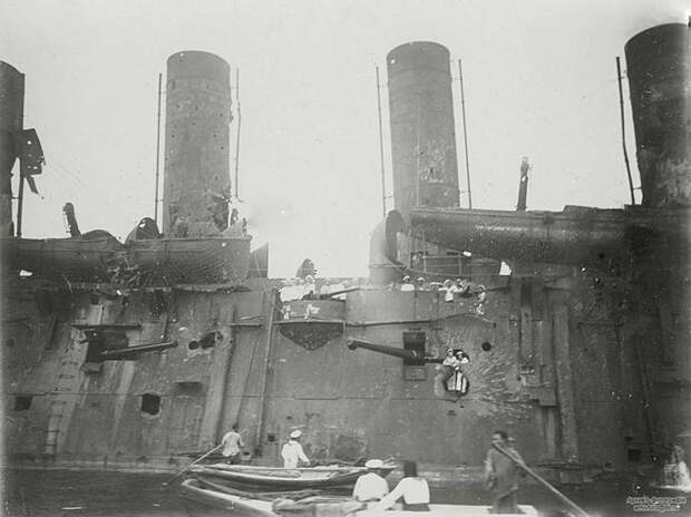 Повреждения броненосного крейсера «Россия» после боя в Корейском проливе, Владивосток, 16 (3 ст. ст.) августа 1904 года