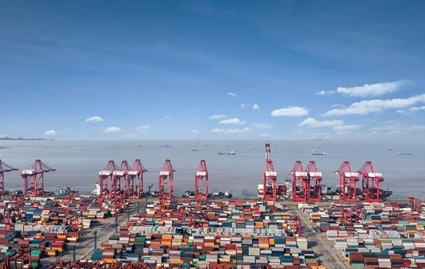 В грузовом порту Шанхая контейнеры готовы к отправке виды, города, китай, красота, необыкновенно, пейзажи, удивительно, фото