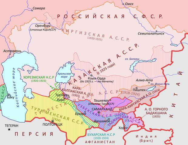 Территориальное деление Средней Азии в 1920-х годах. 