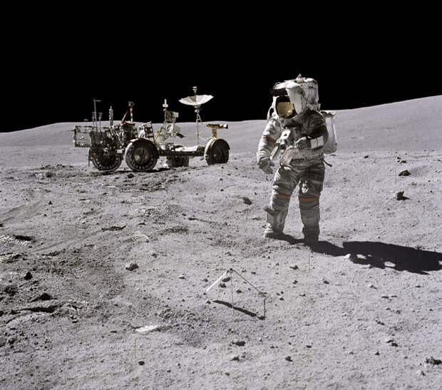 John young works on the lunar surface  Apollo 16, April 1972.