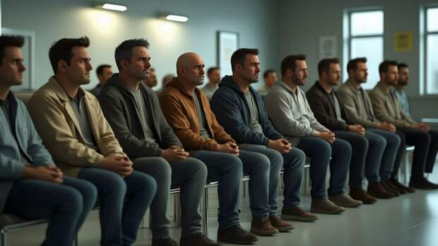 Мужчины в очереди / Изображение сгенерировано YandexGPT 5 Pro / amic.ru