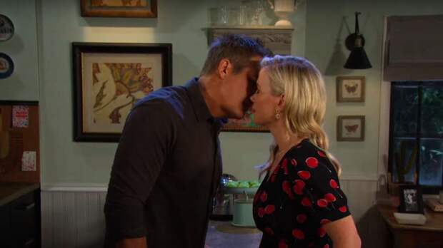 Sami and Rafe kiss on Days of Our Lives during the week of 4-14-25