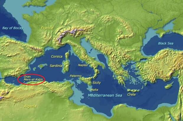 Оран и Мерс Эль Кебир на карте Средиземноморья