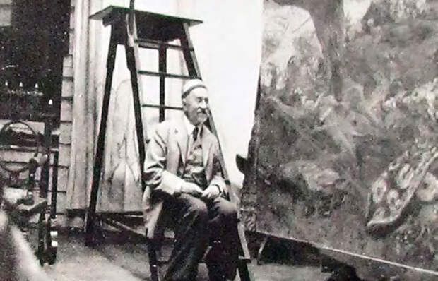 Илья Репин с картиной «Гопак». Фотография. 1927 г.