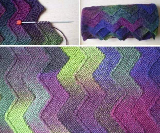 Разноцветный вязаный плед с эффектом омбре Необычный способ связать плед своими руками