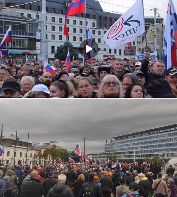 Жители Братиславы вышли на антиправительственный митинг к зданию президентского дворца