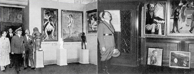 Геббельс и Гитлер на выставке дегенеративного искусства